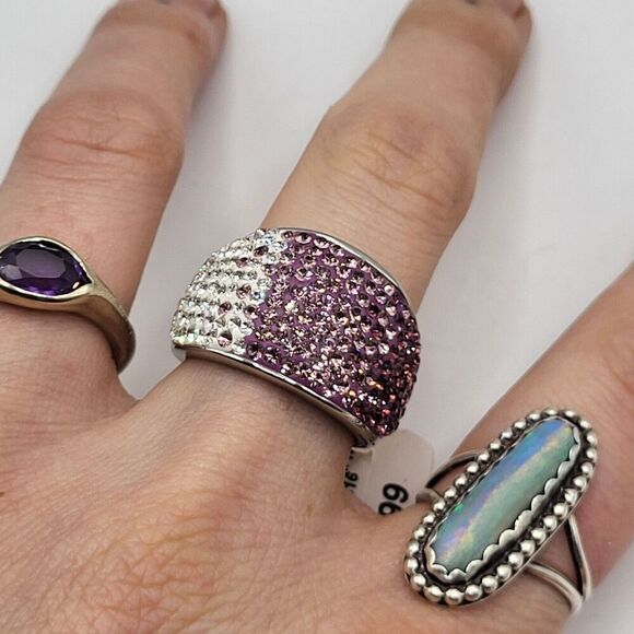New With Tags Stainless Steel Purple Ombre Swarovski Crystal Dome Ring Sz 8 $139 - Picture 7 of 10